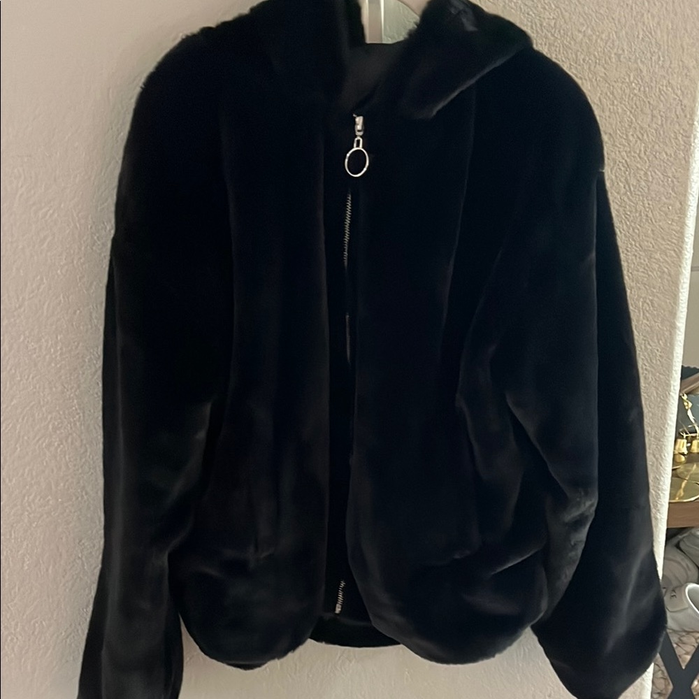 Cute Black Faux Fur Jacket